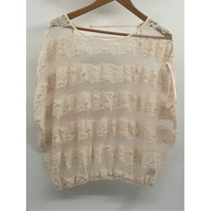Free People Blouse Lace Women Size XS Off White‎ Cream Boxy Short Sleeve
